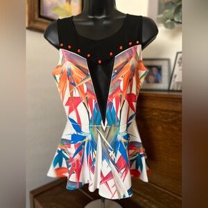 Mauve Asymmetrical Black and Red Embellished Tank Top